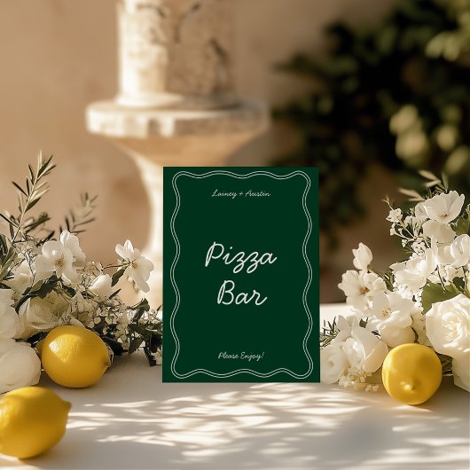 Retro Green Handwriter Pizza Bar Tabletop Schild Einladung