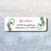 Retro Green Holly and Red Berries Editable Addres