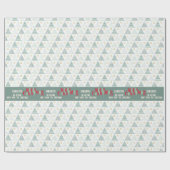 Retro Green Hygge Frohe Weihnachtsbaumen Name Geschenkpapier (Flach)