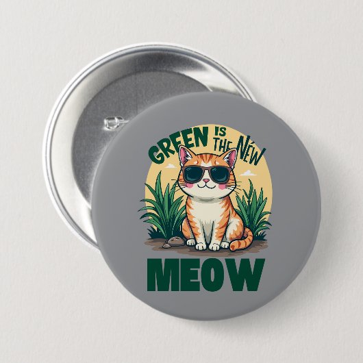 Retro "Green is the new Meow" Coole Katzennatur Ar Button (Vorne & Hinten)