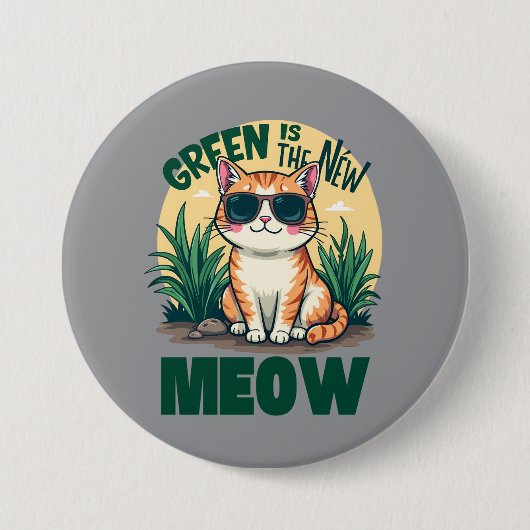 Retro "Green is the new Meow" Coole Katzennatur Ar Button (Vorderseite)