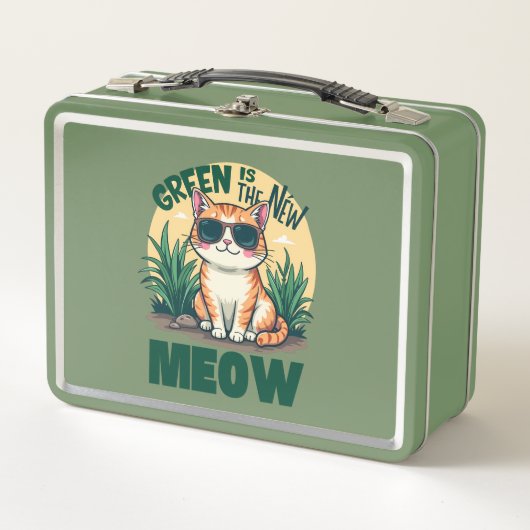Retro "Green is the new Meow" Coole Katzennatur Ar Metall Brotdose (Vorderseite)