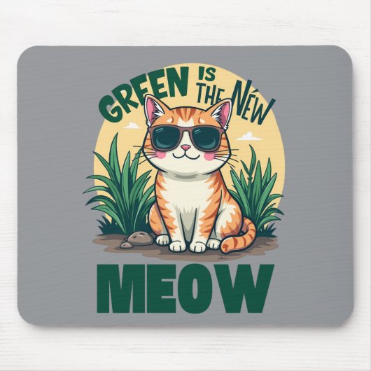 Retro "Green is the new Meow" Coole Katzennatur Ar Mousepad (Vorne)
