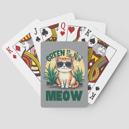 Retro "Green is the new Meow" Coole Katzennatur Ar Spielkarten (Rückseite)