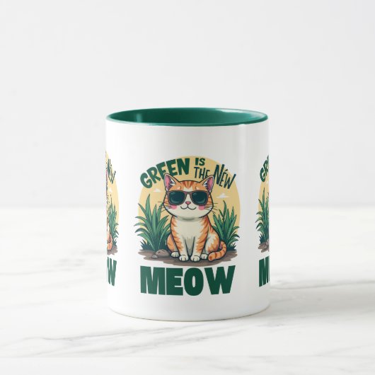 Retro "Green is the new Meow" Coole Katzennatur Ar Tasse (Zentrum)