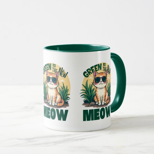 Retro "Green is the new Meow" Coole Katzennatur Ar Tasse (VorderseiteRechts)
