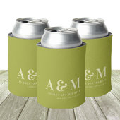 Retro Green & Ivory Monogram Wedding Can Cooler Dosenkühler
