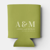 Retro Green & Ivory Monogram Wedding Can Cooler Dosenkühler (Rückseite)