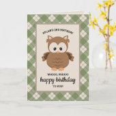 Retro Green Kariert Owl Geburtstag Karte (Gelbe Blume)