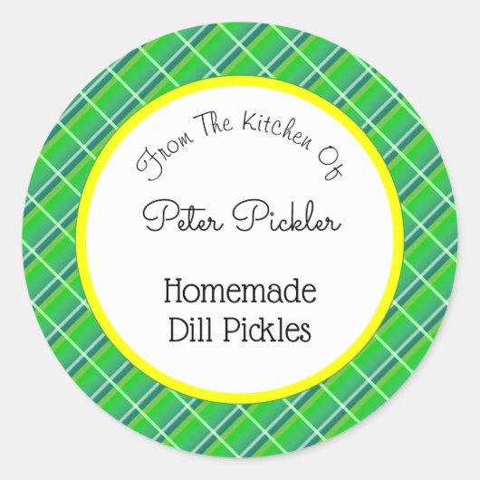 Retro Green Karierte, kundenspezifische Beizen ode Runder Aufkleber (Vorderseite)