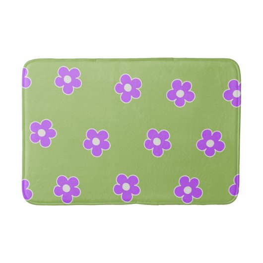 Retro Green Lila Floral Einfaches Muster Blume Badematte (Vorderseite)