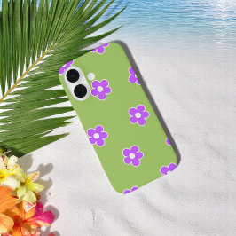 Retro Green Lila Floral Whimsisches Preppy Hippie iPhone 16 Hülle