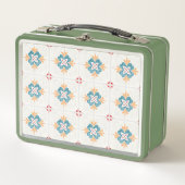 Retro green lunchbox with a floral tile pattern  (Vorderseite)
