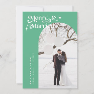 Retro Green Merry & Verheiratet Foto Urlaubskarte Feiertagskarte