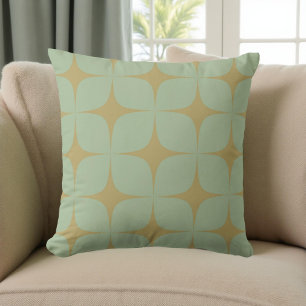 Retro Green Mid Century Modern Geometric Boho Kissen
