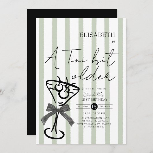 Retro Green Olive Martini Geburtstag Einladung (Vorne/Hinten)