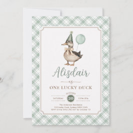 Retro Green One Lucky Duck Ballon 1. Geburtstag Einladung