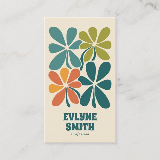 Retro Green Orange QR Code Boho Floral Unique Visitenkarte (Vorderseite)