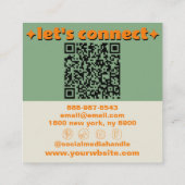 Retro Green Orange QR Code Groovy Checkered Boho Quadratische Visitenkarte (Rückseite)