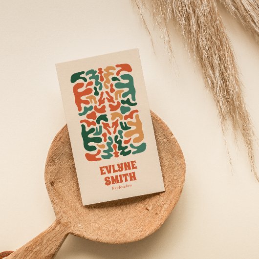 Retro Green Orange QR Code Groovy Floral Boho Visitenkarte