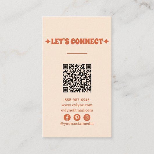 Retro Green Orange QR Code Groovy Floral Fun Boho Visitenkarte (Rückseite)