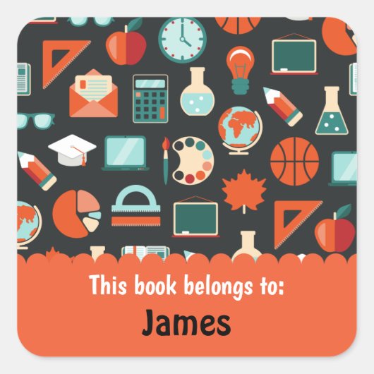 Retro Green Orange School versorgt Personalisiert Quadratischer Aufkleber (Vorderseite)