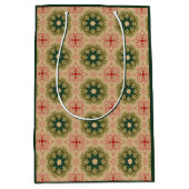 Retro Green Pine Red Lace Design Weihnachten Mittlere Geschenktüte (Vorderseite)