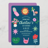 Retro Green Pink 21. Geburtstag Party Einladung (Vorne/Hinten)