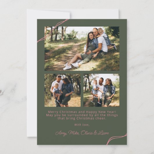 Retro Green & Pink Bow Arch Foto Weihnachten (Rückseite)