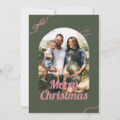 Retro Green & Pink Bow Arch Foto Weihnachten (Vorderseite)