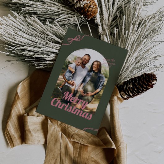 Retro Green & Pink Bow Arch Foto Weihnachten