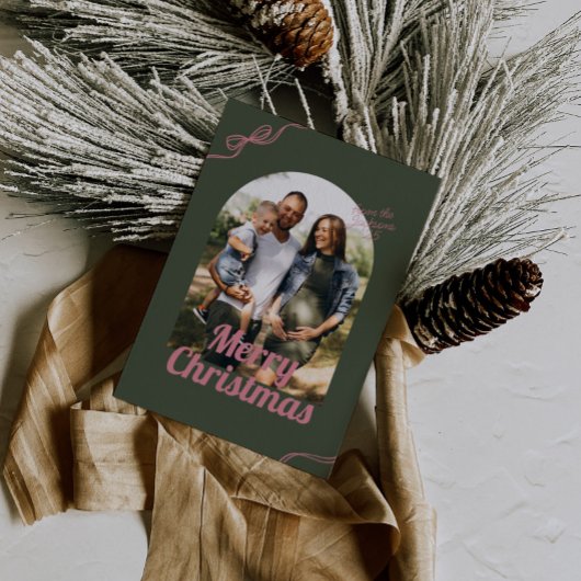 Retro Green & Pink Bow Arch Foto Weihnachten