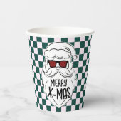 Retro Green Pink Checkered Santa Claus Christmas Pappbecher (Vorderseite)