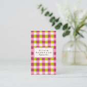 Retro Green Pink Gingham Boho Girly Fun Visitenkarte (Stehend Vorderseite)