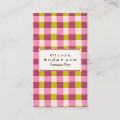 Retro Green Pink Gingham Boho Girly Fun Visitenkarte (Vorderseite)