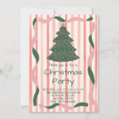 Retro Green Pink Hand Drawn Weihnachtsbaum Party Einladung (Vorderseite)