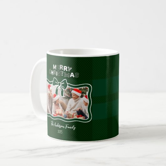 Retro Green Plaid Whimsical Christmas  Kaffeetasse (Vorderseite Links)