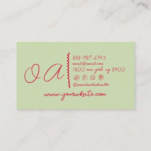 Retro Green Red Hand Gezeichnet Boho Girly Busi Visitenkarte (Rückseite)