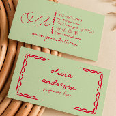 Retro Green Red Hand Gezeichnet Boho Girly Busi Visitenkarte