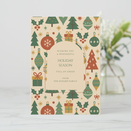 Retro Green Red Mid Century Moderne Ferienkarte (Stehend Vorderseite)