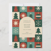 Retro Green Red Mid Mod Checkered Holiday Card (Vorderseite)