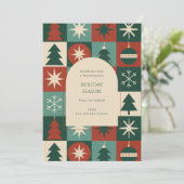 Retro Green Red Mid Mod Checkered Holiday Card (Stehend Vorderseite)