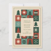 Retro Green Red Mid Mod Checkered Holiday Card (Vorderseite)