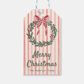 Retro Green Red Pink Gezeichnet Bow Wreath Weihnac Geschenkanhänger (Vorderseite)