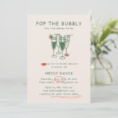 Retro Green & Red Pop Das Bubbly-Brautparty Einladung (Stehend Vorderseite)