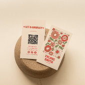 Retro Green Red QR Code Groovy Floral Funky Boho Visitenkarte