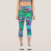 Retro Green, Red und Magenta Abstrakt Groovy Swirl Capri Leggings (Vorderseite)