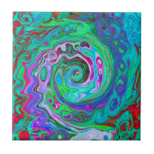Retro Green, Red und Magenta Abstrakt Groovy Swirl