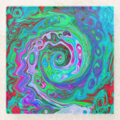 Retro Green, Red und Magenta Abstrakt Groovy Swirl Glasuntersetzer (Vorderseite)
