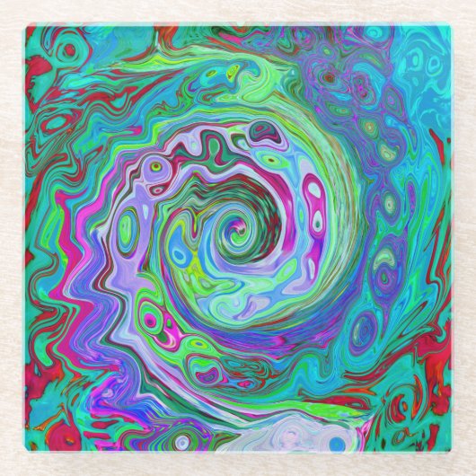 Retro Green, Red und Magenta Abstrakt Groovy Swirl Glasuntersetzer (Vorderseite)